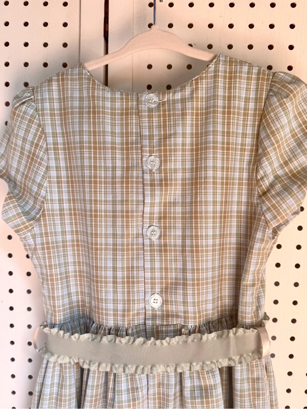 Bailey Boys Size 8 Girls Plaid Dress Sage Green Gold Vintage Prep Ruffled Sash - Picture 6 of 11